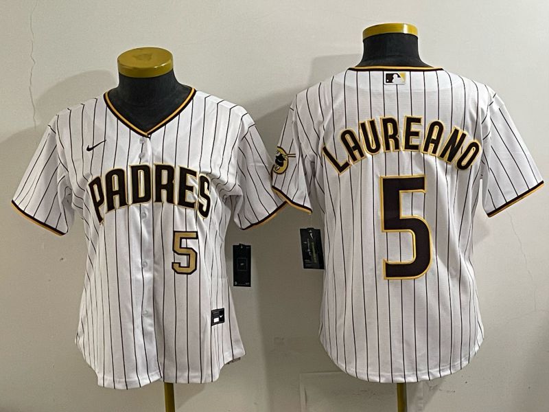 Women San Diego Padres #5 Laureano White Stripe Nike 2025 MLB Jersey 05